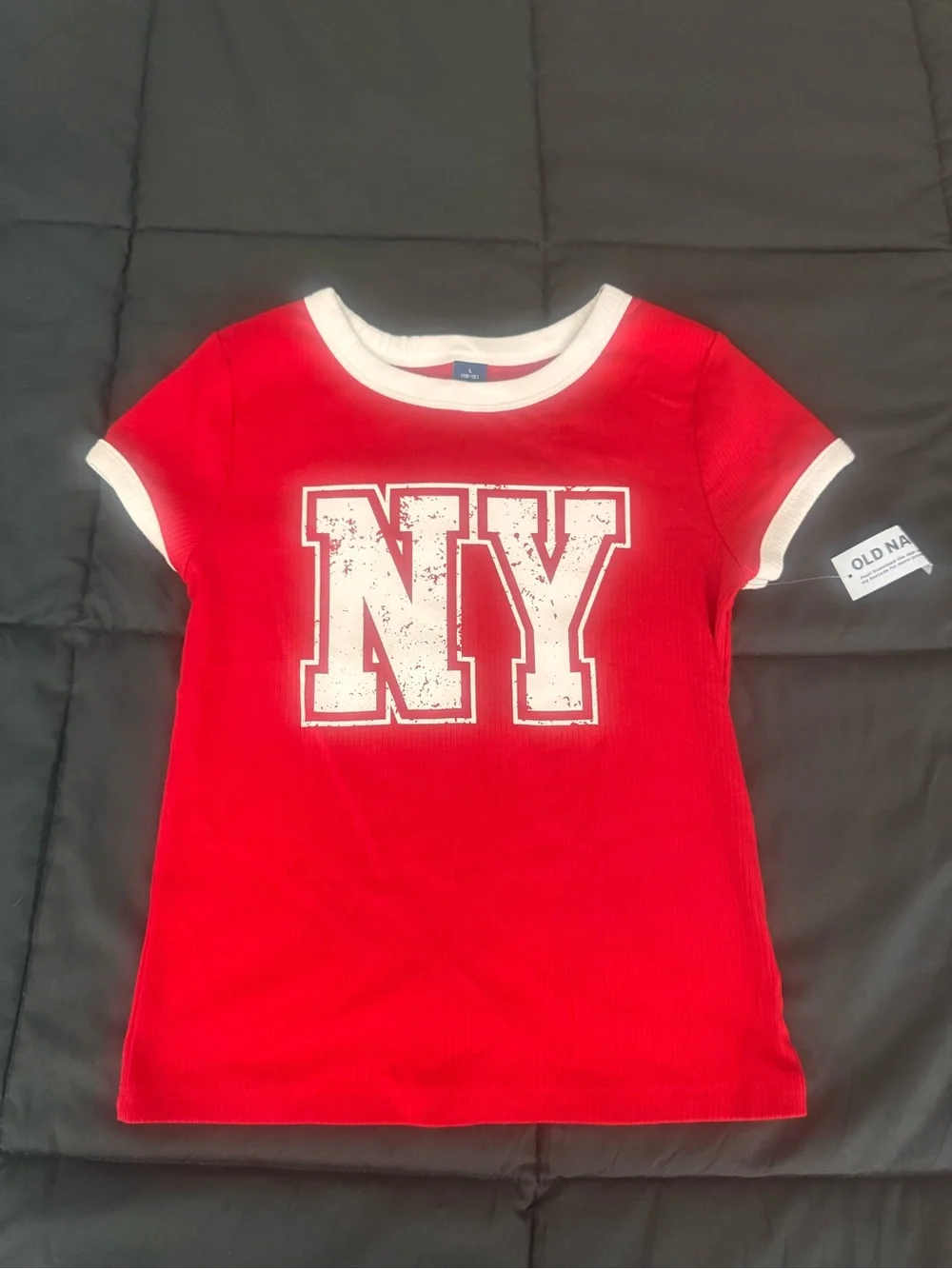 Old Navy Red Ringer Tee with White 'NY' Graphic